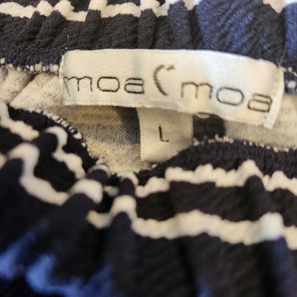 Moa Moa Large Blue White Striped Short Sleeve Blouse - Picture 7 of 9